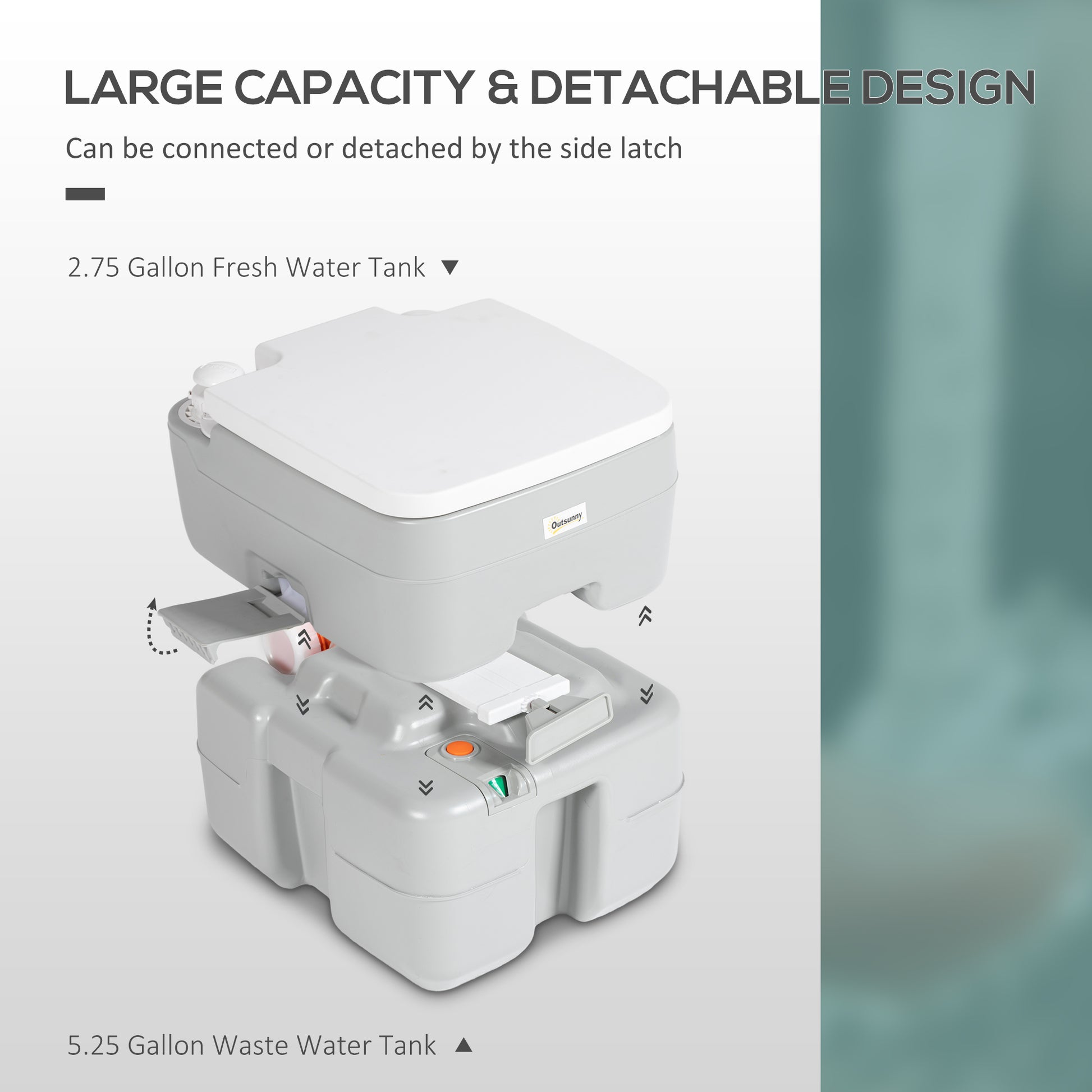 Outsunny Portable Toilet For Adults 5.3 Gallon, Porta Potty With Level Indicator, T Type Water Outlets And Anti Leak Handle Pump For Camping, Boating, Hiking, Travel, Rv Grey Hdpe