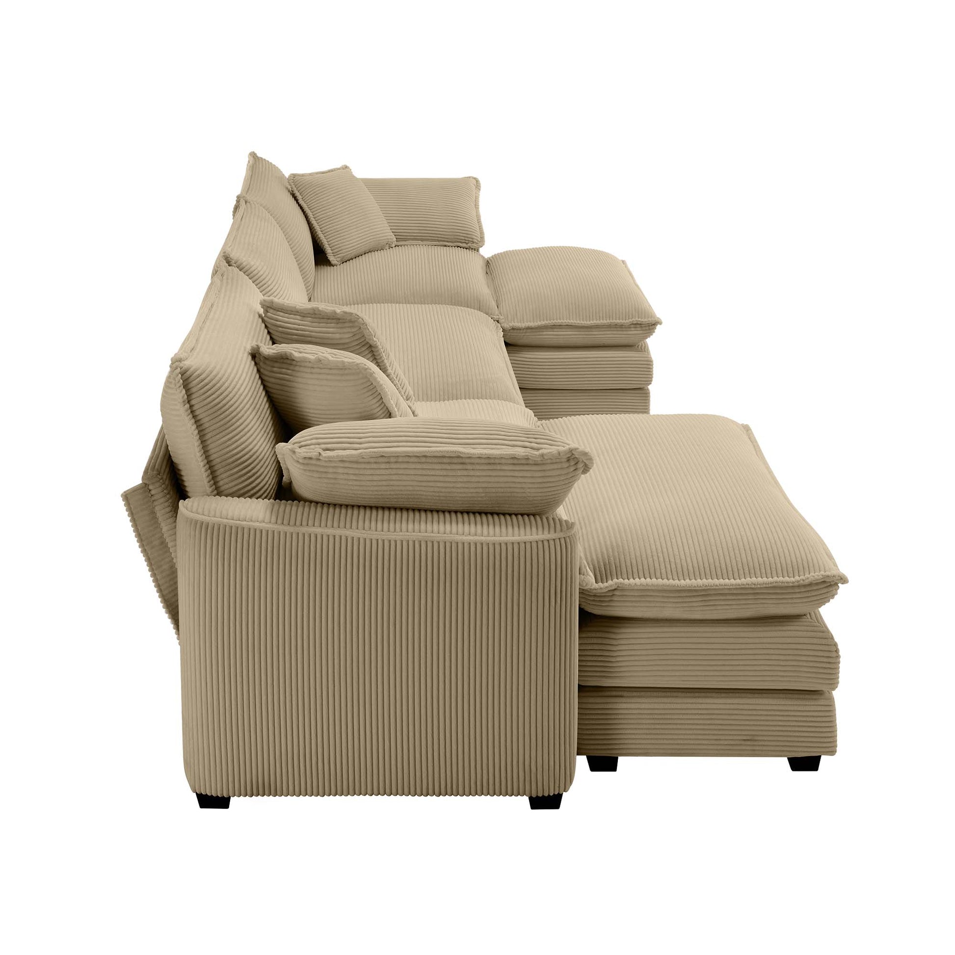 Corduroy Sofamodern Upholstered 4 Seater With 3 Footstools Corduroy Fabric Sofaoffice Living Room Apartment Comfortable Sofa, Easy To Assemble With 2 Arm Pillows And 4 Throw Pillows Tan Corduroy 4 Seat