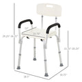 Homcom Shower Chair, Mobility Medical Grade Bath Chair, Adjustable Shower Bench With Removable Armrests For Seniors, Handicap, Disabled White Aluminum