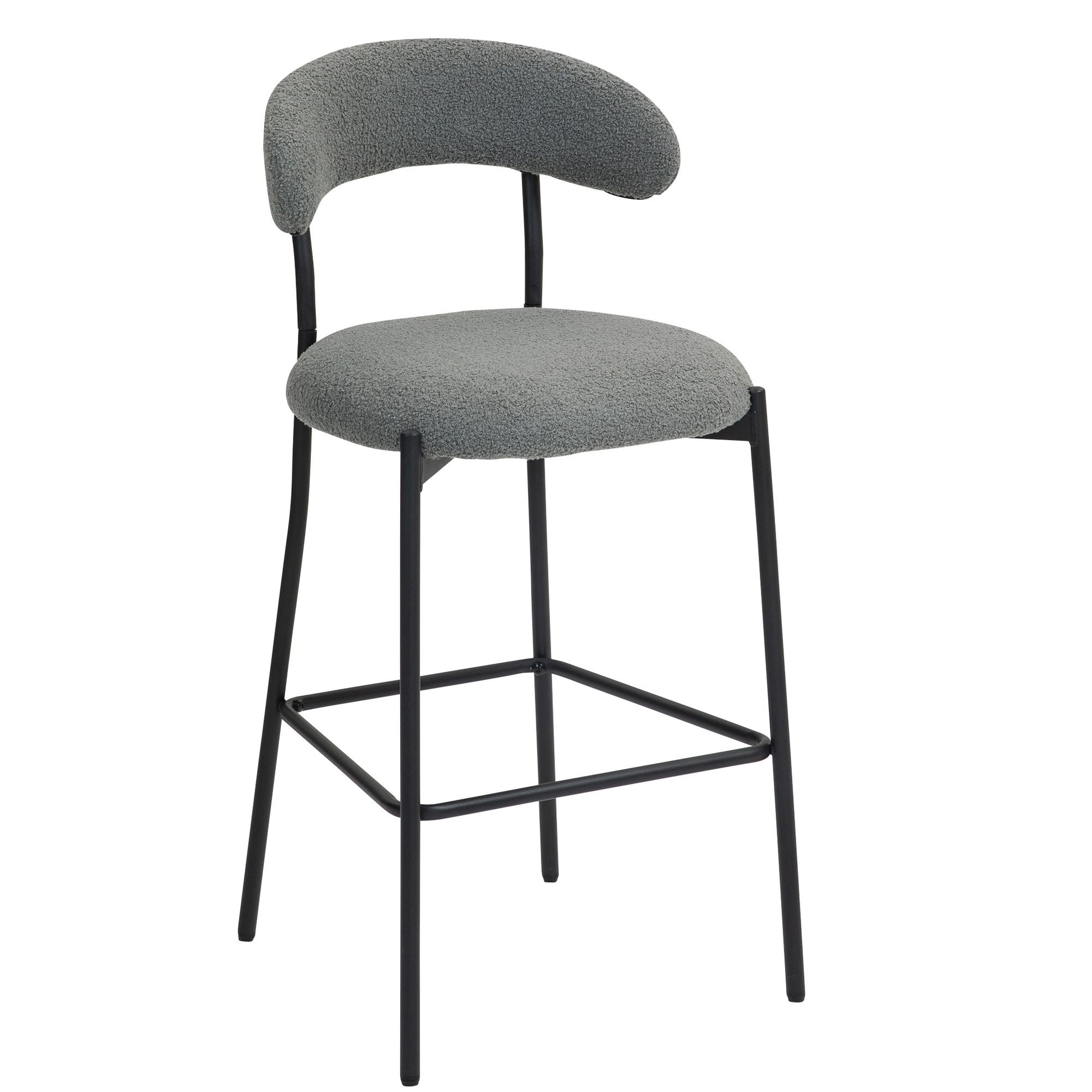 26'' Counter Height Bar Stools Teddy Fabric Cover Kitchen Island Counter Bar Stool With Black Powder Coating Base And Footrest Grey Cushion Metal Grey Kitchen Foam Modern Bar Stools Open Back 1 Foam Teddy