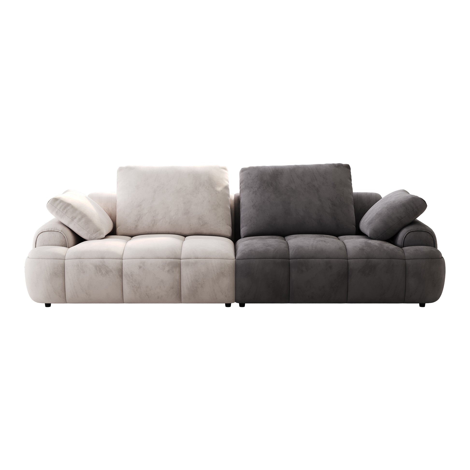 86.6 Large Size Two Seat Sofa,Modern Upholstered,Beige Paired With Grey Suede Fabric Beige Grey Velvet Wood Primary Living Space Soft Modern Eucalyptus Polyurethane Foam Eucalyptus 3 Seat
