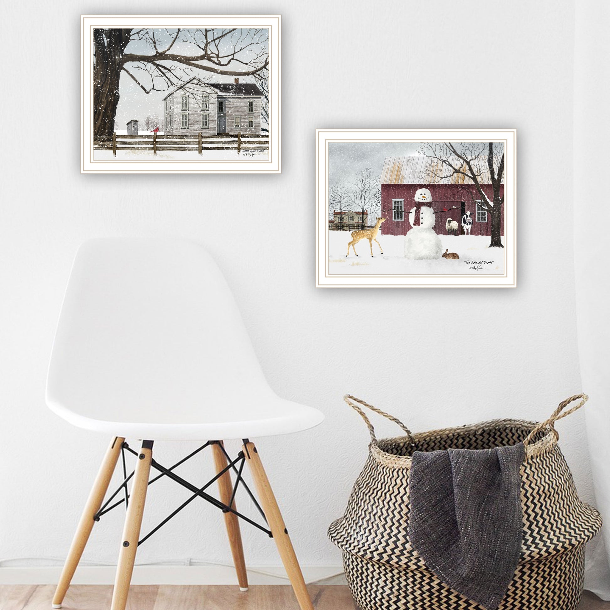 2 Piece Vignette Life In The Countryside Winter White Framed Wall Art For Living Room, Bedroom Wall Art Print For Home Decor By Billy Jacobs Multi Wood Paper