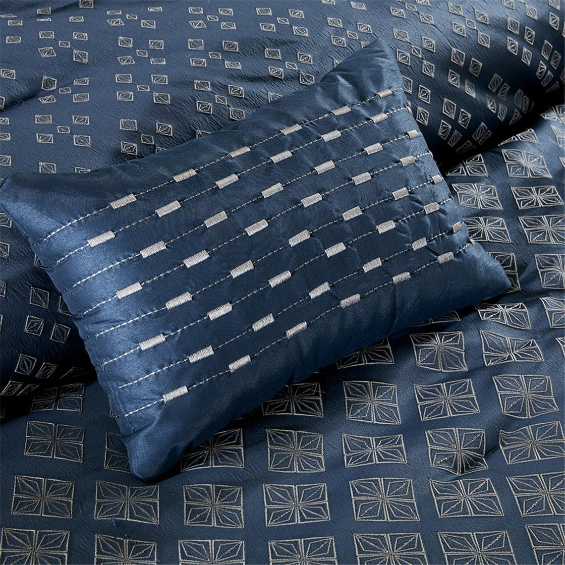 7 Piece Jaquard Comforter Set Navy Queen Queen Navy Polyester