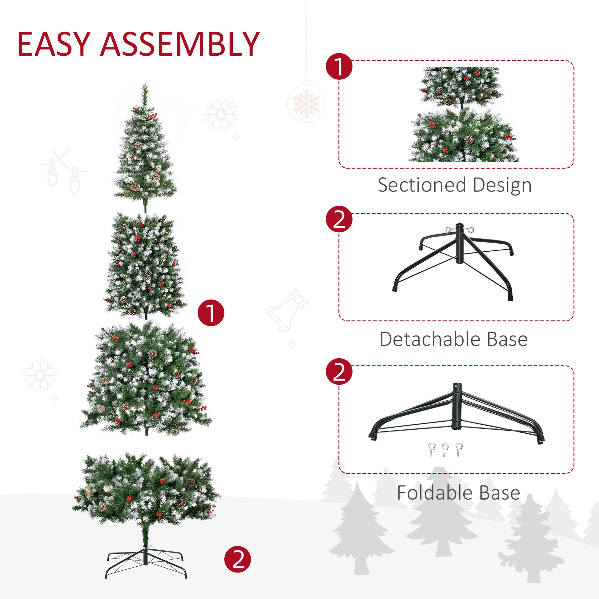 Homcom 9Ft Pre Lit Snow Dipped Artificial Christmas Tree With Realistic Branches, 460 Led Lights, Pine Cones, Red Berries And 1298 Tips Green Pvc