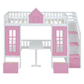 Twin Over Twin Bunk Bed With Changeable Table, Bunk Bed Turn Into Upper Bed And Down Desk Pink Twin Pink Solid Wood
