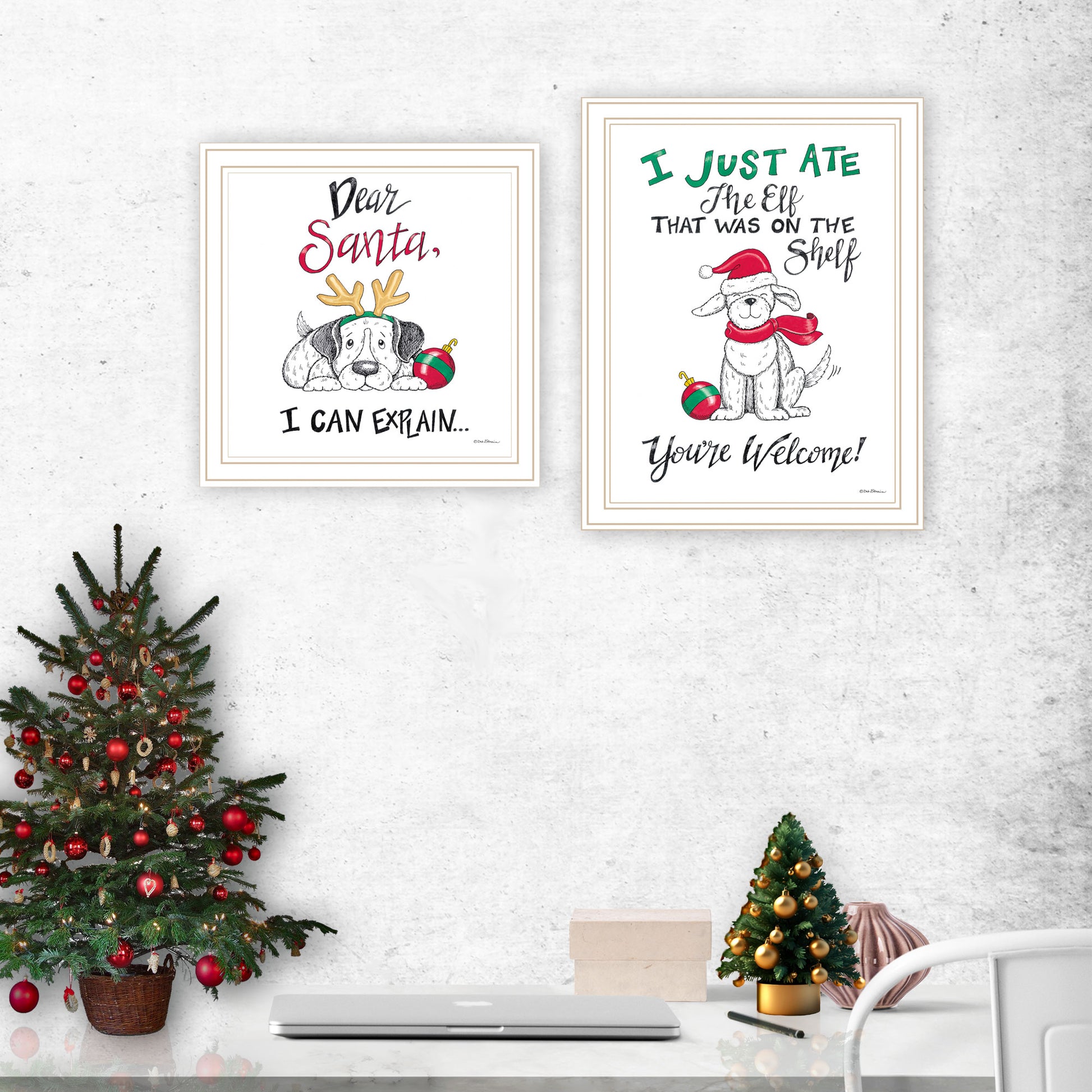 2 Piece Vignette Dear Santa, I Can Explain White Framed Wall Art For Living Room, Bedroom Wall Art Print For Home Decor By Deb Strain Multicolor Wood Paper