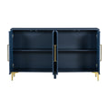 Unique Features Of A Four Door Cabinet With Two Tone Triangular Pattern Doors, Suitable For Entryway, Hallway, Living Room 3 4 Spaces Navy Blue Primary Living Space Adjustable Shelves Artsy,Contemporary Mdf