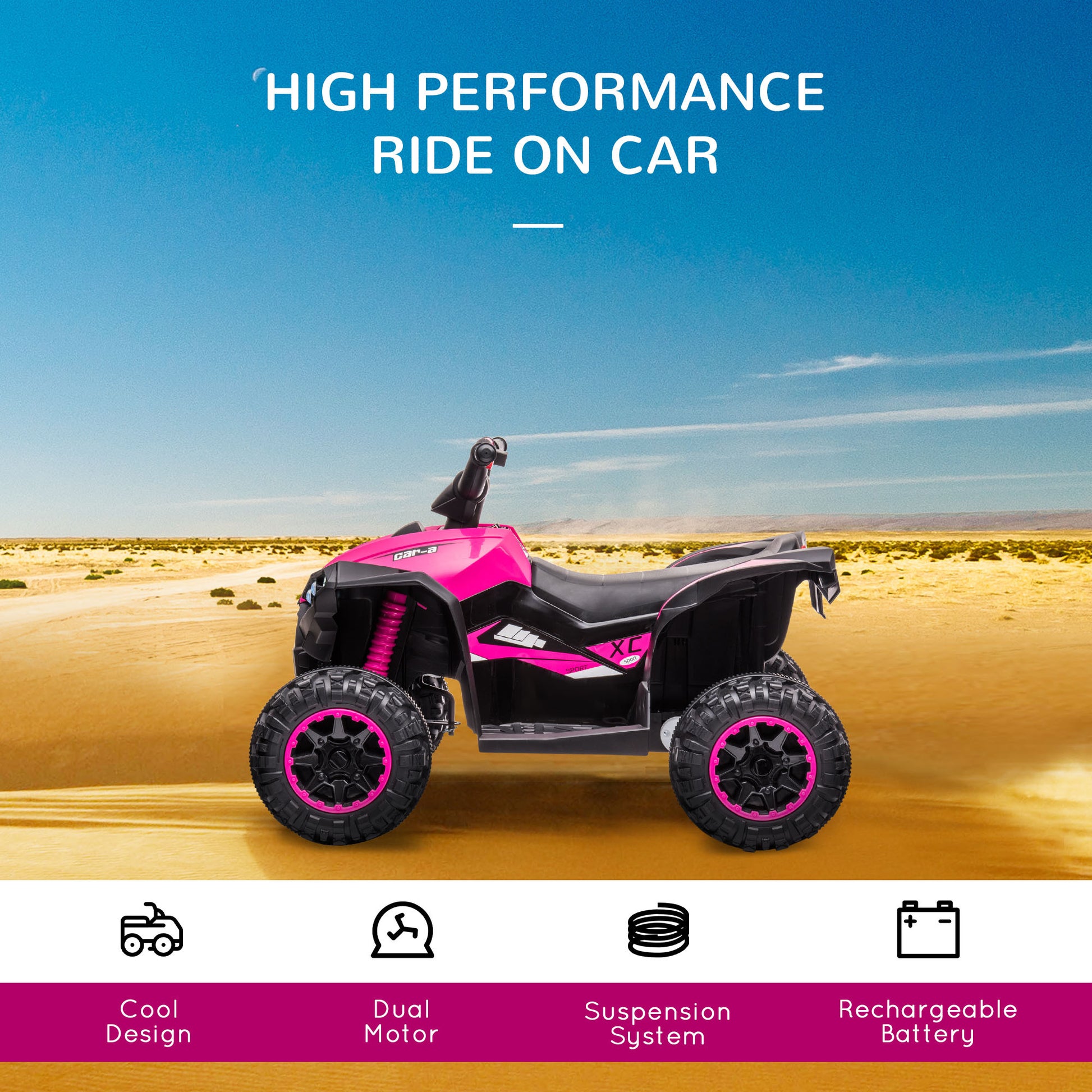 Aosom 12V Kids Atv Quad Car With Forward & Backward Function, Four Wheeler For Kids With Wear Resistant Wheels, Music, Electric Ride On Atv For Toddlers Ages 3 5 Years Old, Pink Pink Iron Plastic