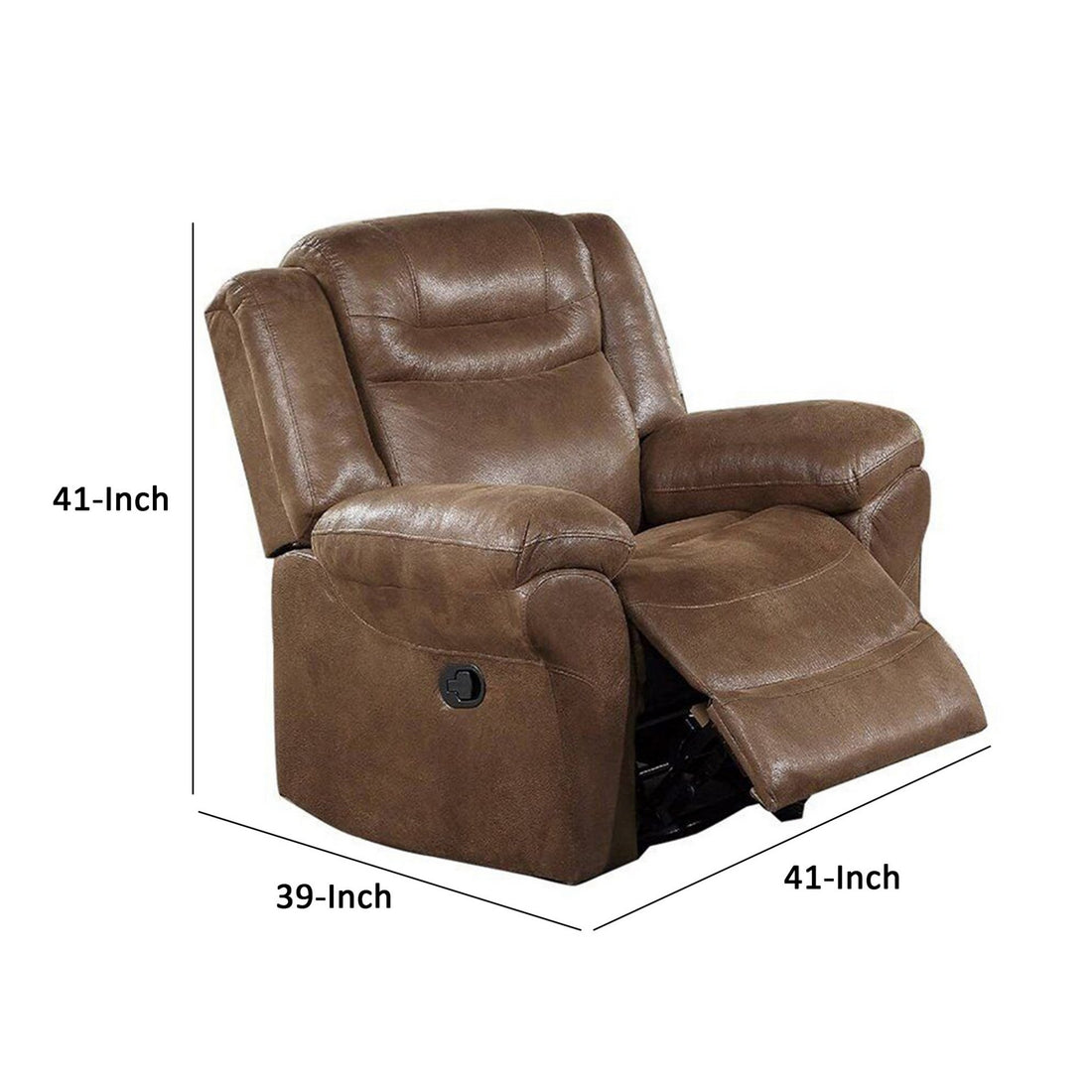 Betty 41 Inch Manual Recliner Armchair, Pull Tab Mechanism, Rich Brown Brown Faux Leather