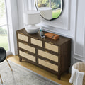 Bedroom 7 Drawer Dresser, Rattan Dresser Modern Wooden Chest Of Drawers With Spacious Storage Space For Bedroom Hallway Living Room Walnut Solid Wood Mdf