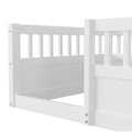 Twin Floor Bed Frame With Fence, Wood Kids Floor Beds Frame For Bedroom Playroom,White Twin White Pine