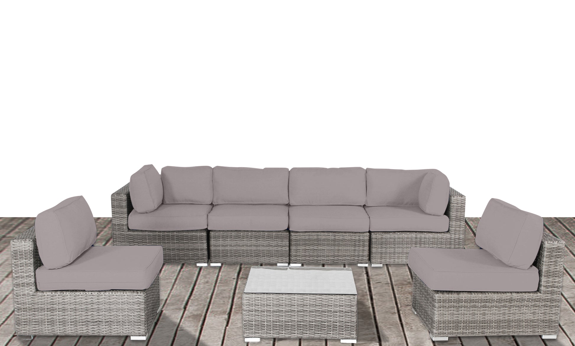 Fully Assembled Rattan Wicker 6 Person Seating Group With Sunbrella Cushions Grey,Taupe Wicker