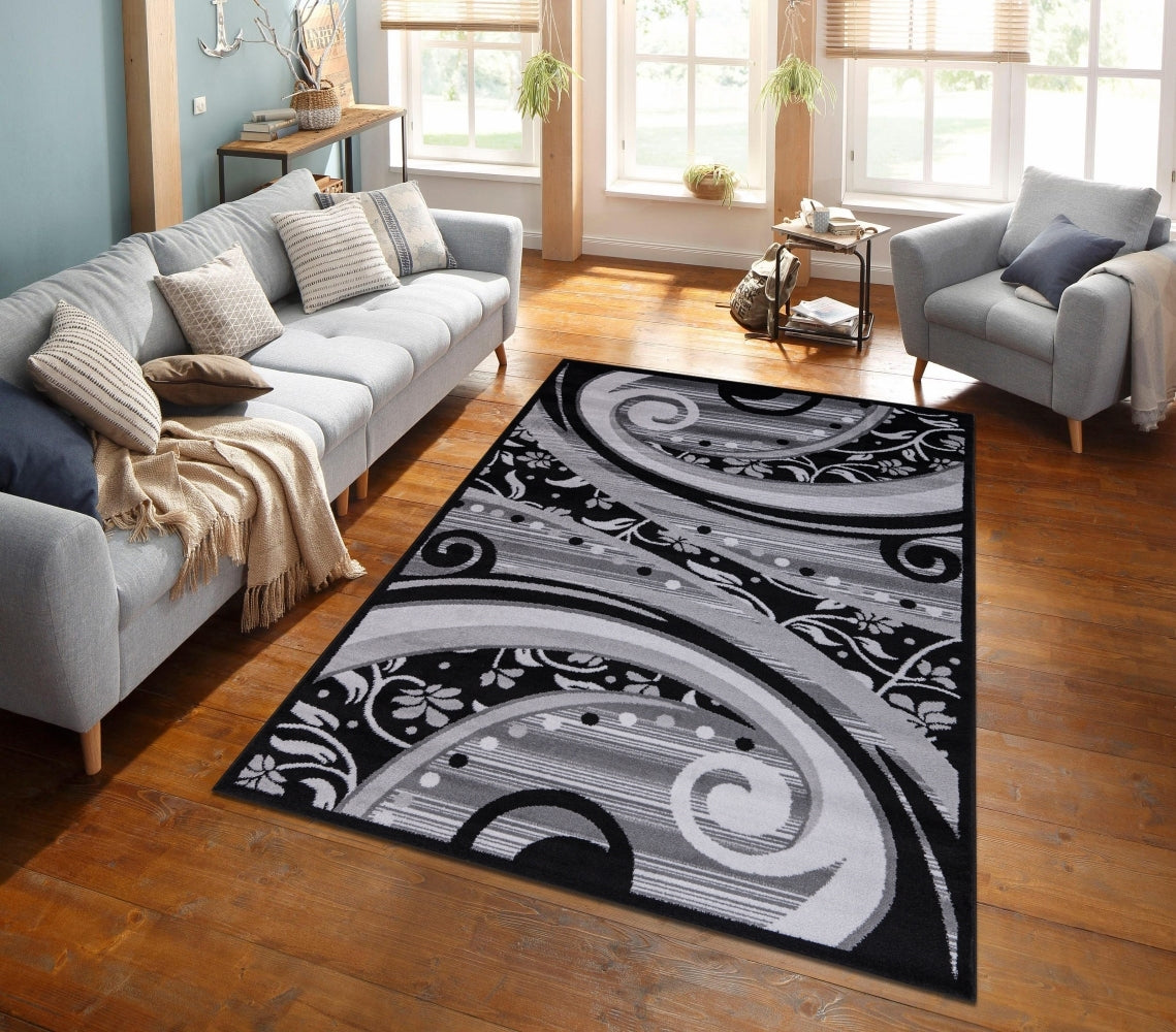 Jersey Area Rugs, Carpets For Livingroom, 5X7 Area Rugs ,1843 Black Grey Rectangle 5&7 Black Grey Contemporary Abstract Polypropylene