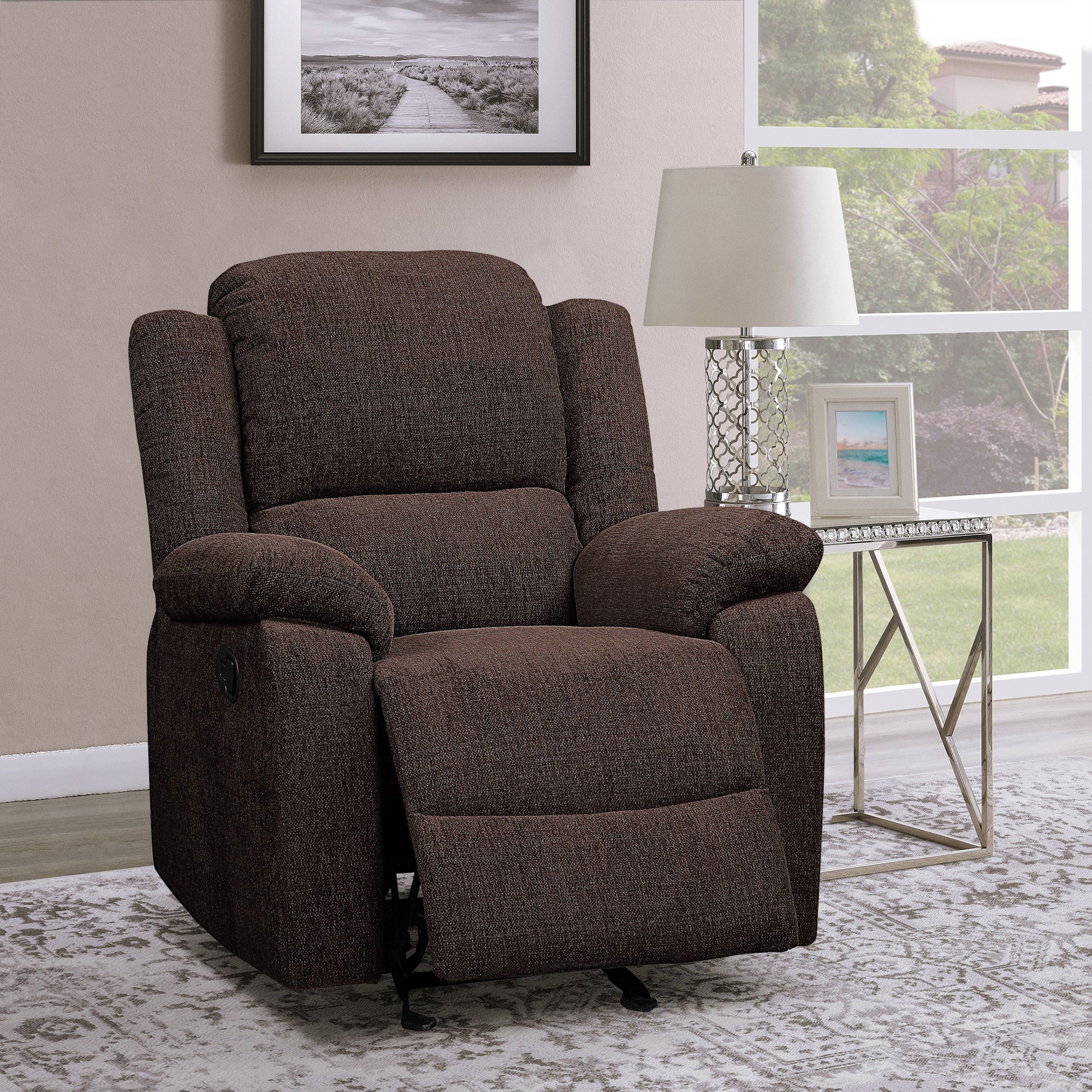 Brown Pillow Top Arms Glider Recliner Brown Primary Living Space Tight Back Modern Fir Pillow Top Arms Wood Metal