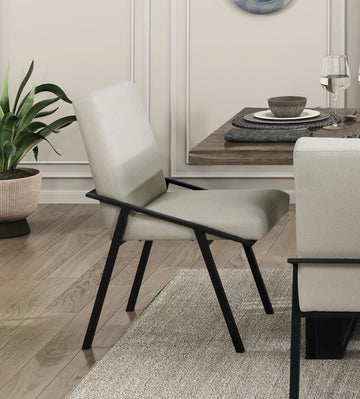 Black Metal Base Contemporary Side Chairs Set Of 2Pc, Cream Fabric Upholstered Dining Furniture Black Cream Dining Room Contemporary,Modern Side Chair Set Of 2 Metal
