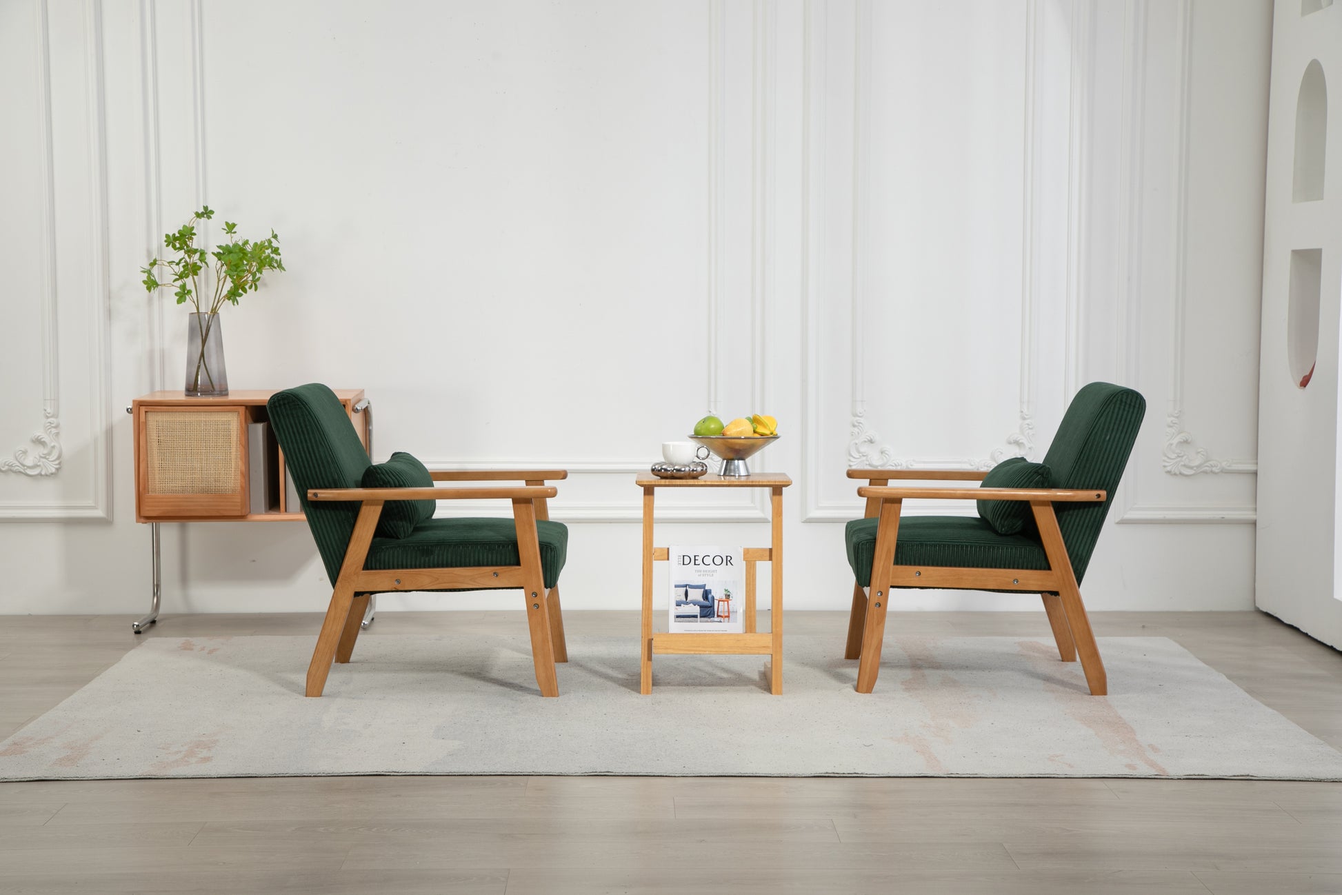 Leisure Chair With Solid Wood Armrest And Feet, Leisure Chair, Wood Frame, Velvet, Solid Rubber Wood Legs, Mid Century Modern Accent Chair, For Living Room Bedroom Studio Chair,Two Packs Emerald Corduroy