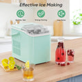 Countertop Ice Maker Machine Self Cleaning, Fast Making 9 Ice Cubes In 6 Minutes, 26.5Lbs 24Hrs, 2 Sizes Bullet Ice, Portable Ice Machine With Ice Scoop, Basket And Handle, Green Green Plastic