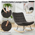 Lazy Rocking Chair,Comfortable Lounge Chair With Wide Backrest And Seat Wood Base, Upholstered Armless Rocker Chair For Living Room, Balcony,Bedroom And Patio Porch. Grey Cushion Iron Grey Primary Living Space Sponge Square Casual Rocking Chairs