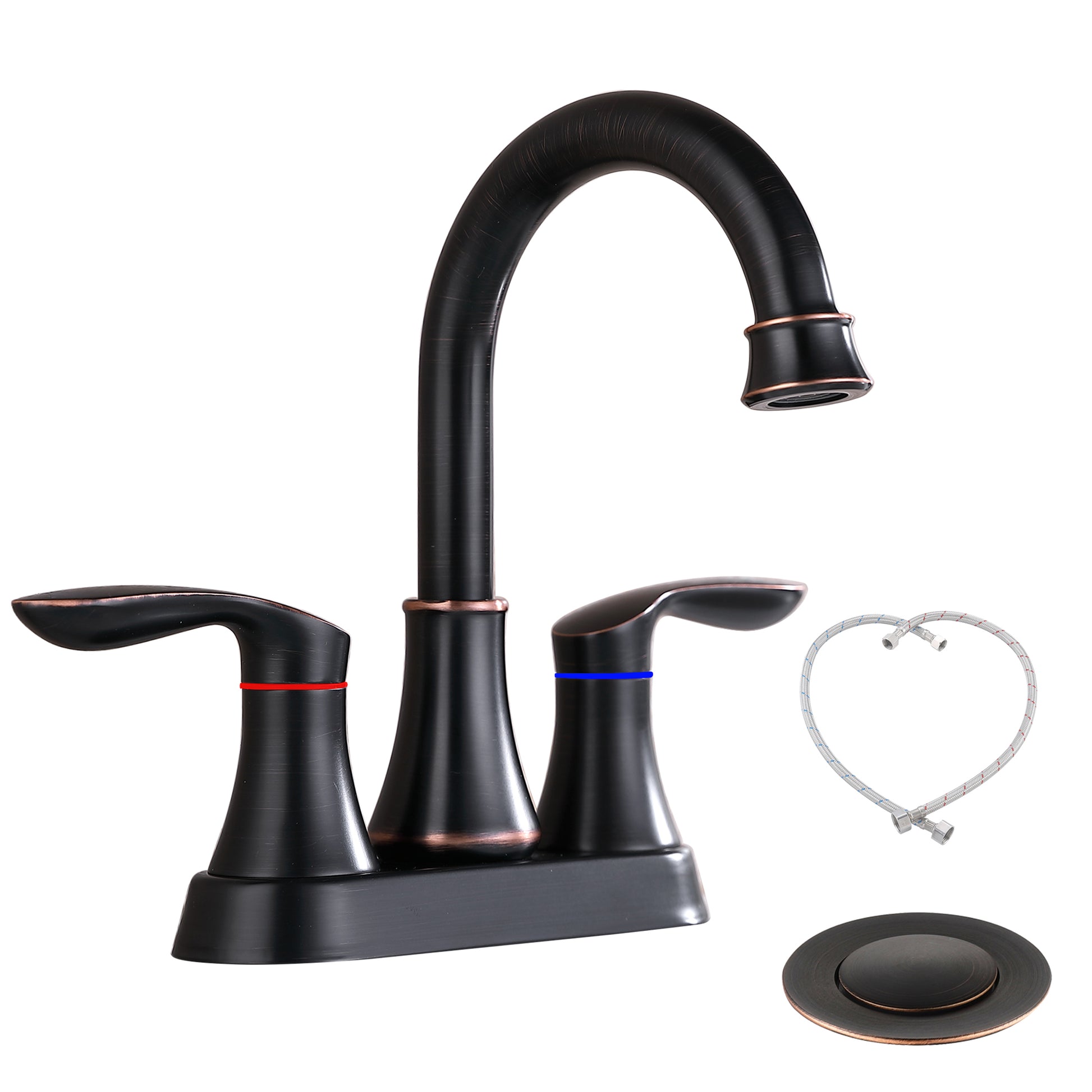 2 Handle 4 Inch Oil Rubbed Bronze Bathroom Faucet, Bathroom Vanity Sink Faucets With Pop Up Drain And Supply Hoses Oil Rubbed Bronze Metal