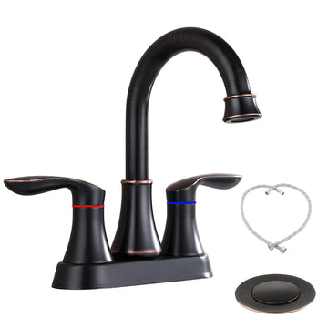 2 Handle 4 Inch Oil Rubbed Bronze Bathroom Faucet, Bathroom Vanity Sink Faucets With Pop Up Drain And Supply Hoses Oil Rubbed Bronze Metal