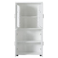 Tall And Wide Bathroom Floor Storage Cabinet, Bathroom Storage Unit, Freestanding Cabinet With 4 Doors, Adjustable Shelves, White White Mdf