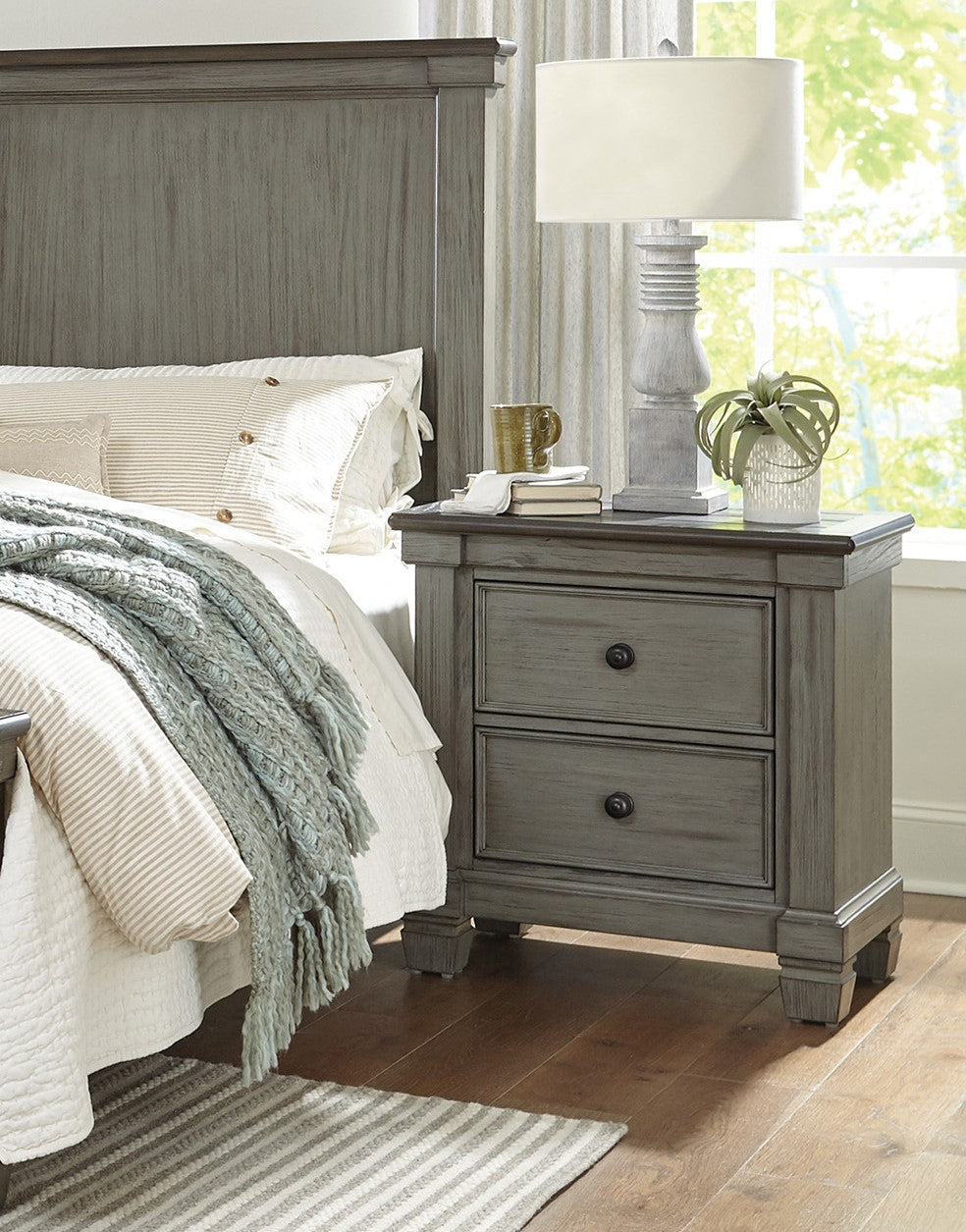 Transitional Rustic Style Coffee And Antique Gray 2 Drawer Nightstand 1Pc Flat Knobs Classic Bedroom Furniture Antique Gray,Coffee 2 Drawers Wood