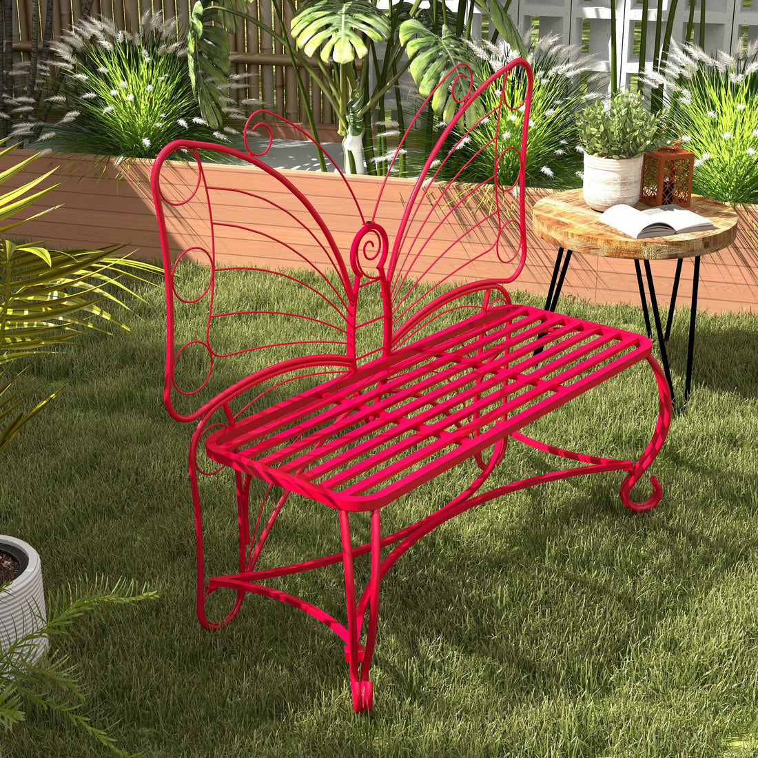 Butterfly Cast Metal Garden Bench, Outdoor Bench Patio Seat, Park Bench Outdoor Seating For Garden, Yard, Park, Entryway Red Garden & Outdoor 2 Person Seating Group Metal