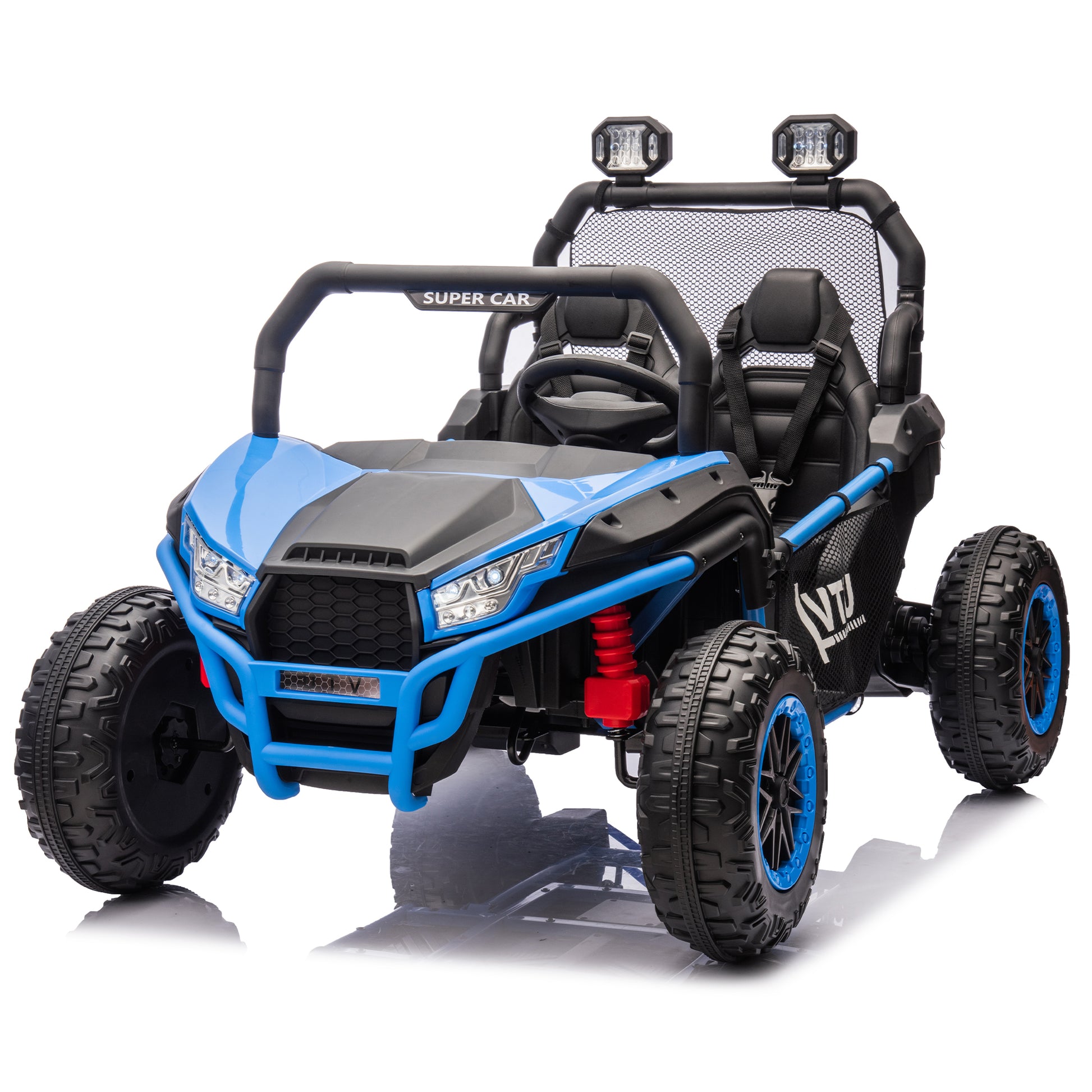 24V Two Seater Kids Ride On Utv W Parents Control,400W Super Power,Four Wheel Suspension,Led Light With Rear Searchlight,Bluetooth,Mp3,Music,Rear Storage Space,Speeds 3.73 4.97Mph For Kids Aged 3 . Blue 50 99 Lbs Polypropylene