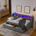 Twin Size Upholstery Sofa Bed With Three Led Lights, With Storage Adjustable Headboard, With Two Storage Pull Up Drawers And Wireless Charging, Linen Padded Sofa Bed Frame, Grey Box Spring Not Required Twin Grey Composite Bedroom Classic Eucalyptus Foam