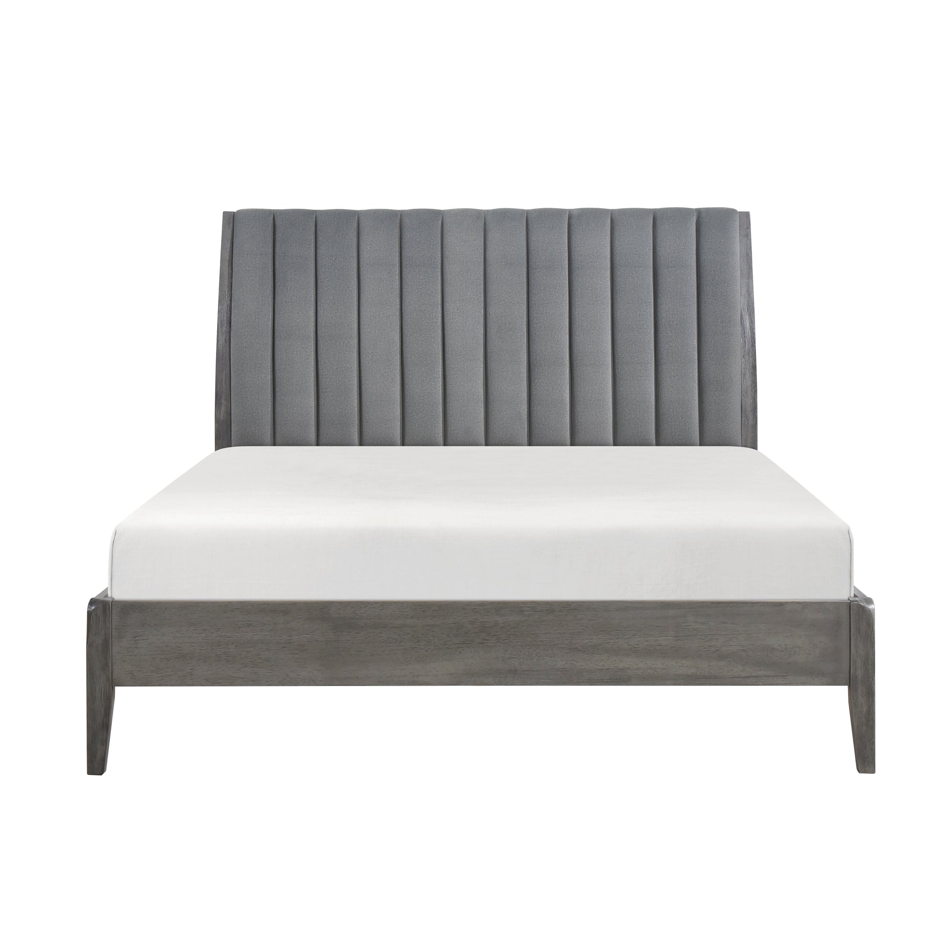 Modern California King Platform Bed 1Pc Velvet Upholstered Headboard Gray Finish Solid Wood Legs Bedroom Furniture, Bed In A Box Box Spring Not Required California King Gray Gray Wood Bedroom Velvet Engineered Wood