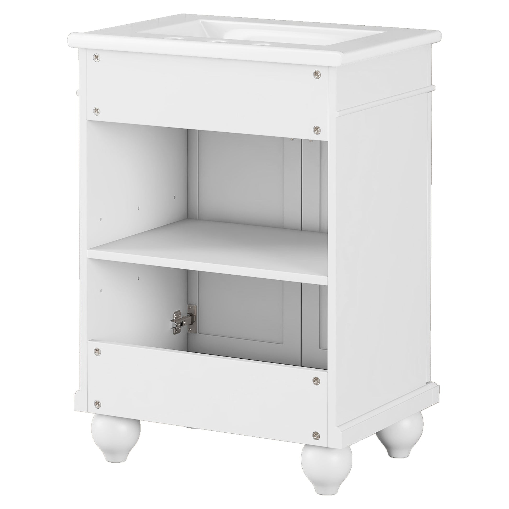 24" White Modern Sleek Bathroom Vanity Elegant Ceramic Sink With Solid Wood Frame, Adjustable Shelf White Solid Wood Mdf