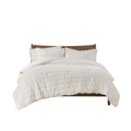 Ruched Fur Down Alternative Comforter Set Queen Ivory Polyester