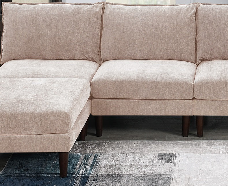 Modern Gorgeous 6Pcs Modular Set 4X Armless Chairs 2X Ottomans Living Room Furniture Blush Pink Morgan Fabric Couch Pink Primary Living Space Cushion Back Classic,Contemporary,Modern Modular