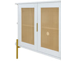 2 Door Elegant Curved Dining Cabinet With Gold Trim And Woven Rattan Doors For Dining Room White White Particle Board