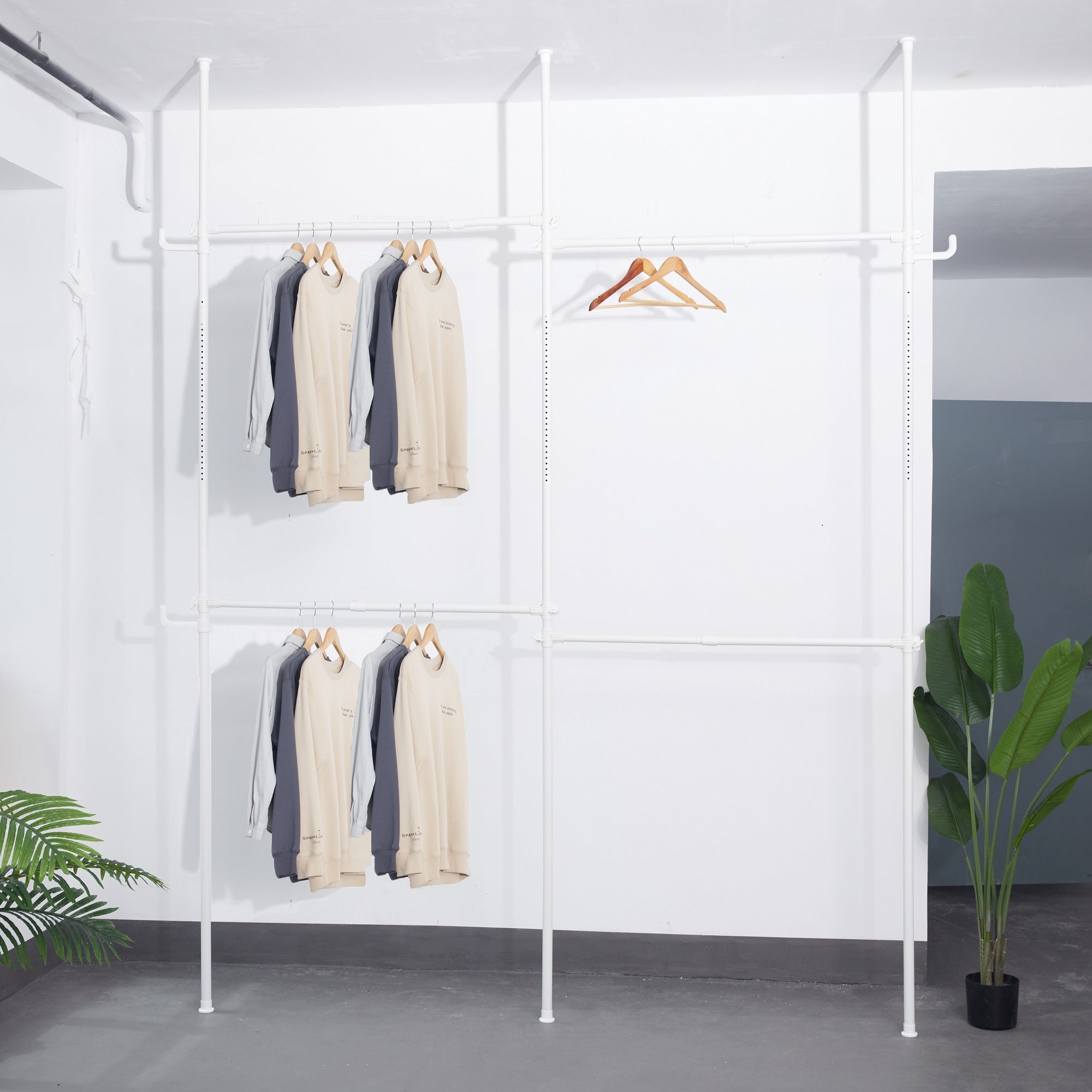 Double Clothing Rack, Adjustable Racks For Hanging Clothes, 2 Tier Clothes Heavy Duty Garment White Closet Freestanding System White White Metal