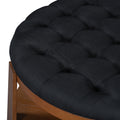 Modern Large Round Ottoman Coffee Table 2 Tier Oversized Button Tufted Ottoman With Wood Shelf Storage Upholstered Coffee Table For Living Room Footrest Ottoman With Wheel, Waterproof Linen Black Brown Rubber Wood
