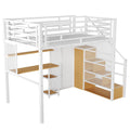 Full Size Metal Loft Bed With Wardrobe, Desk, Storage Shelves, White Expected Arrival Time: 10.3 Box Spring Not Required Full White Metal Mdf Metal