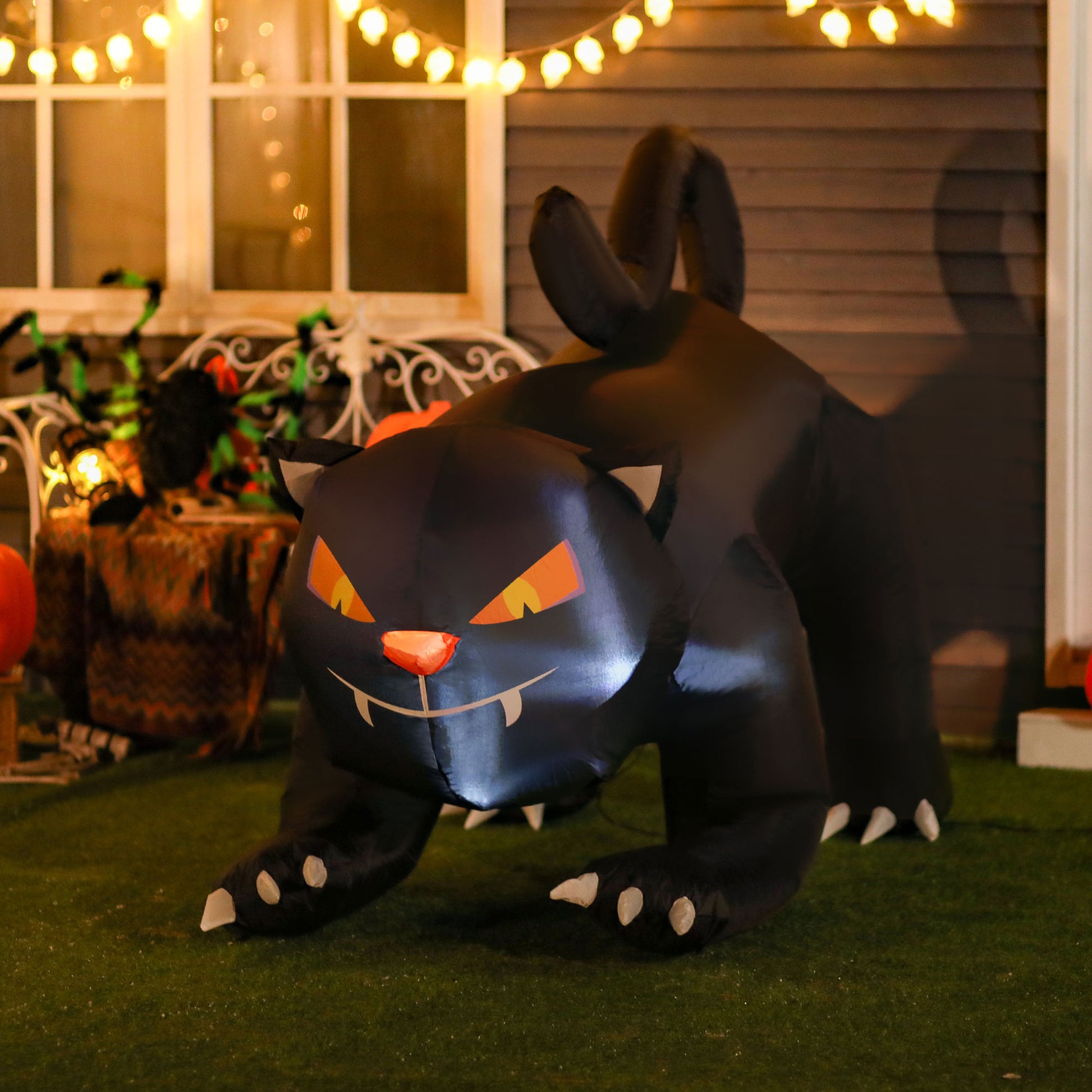 Homcom 6.2' Inflatable Halloween Black Cat, Blow Up Outdoor Led Yard Display, Waterproof Black Polyester