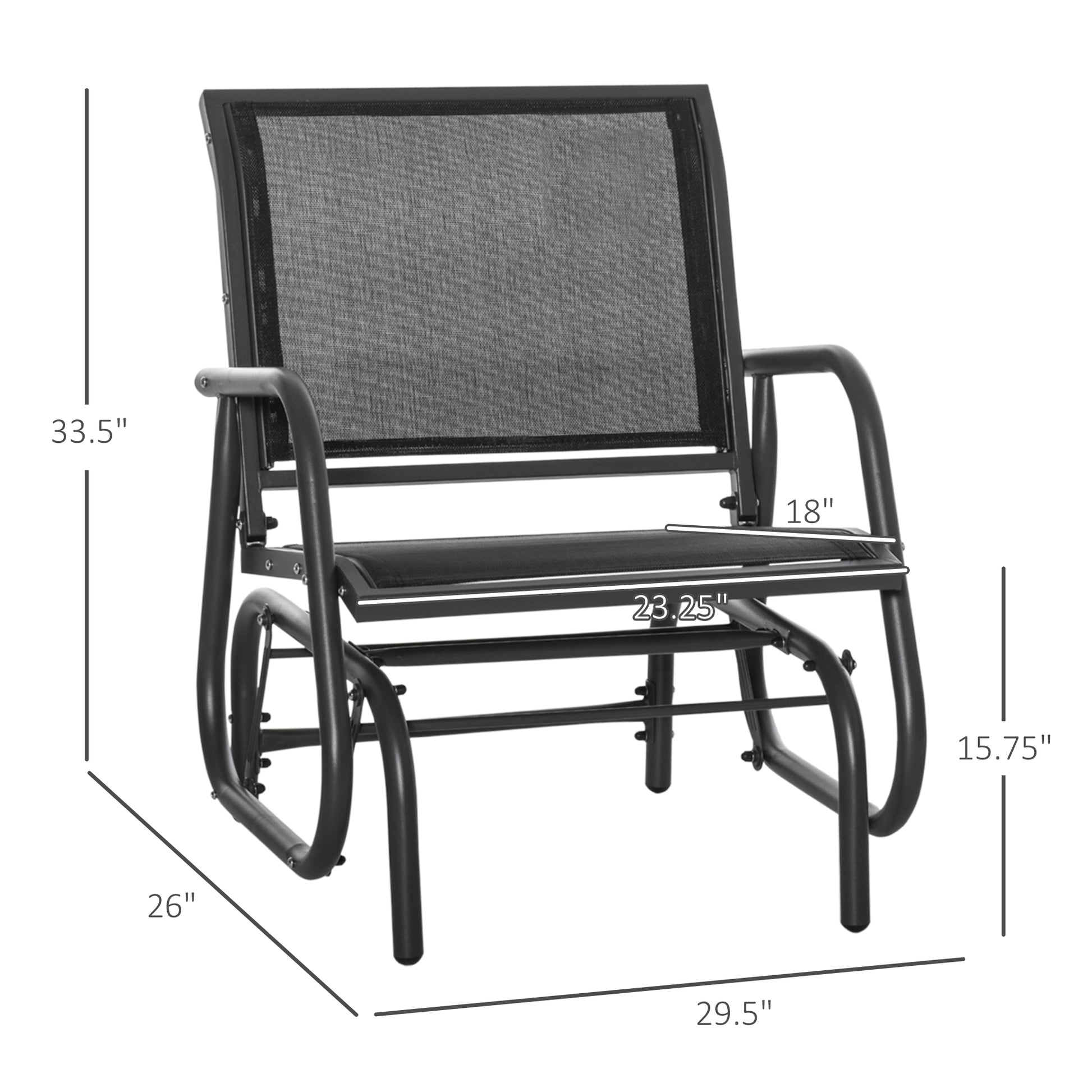 Outsunny Porch Glider Set Of 2, Metal Frame Swing Glider Chairs Withmesh Fabric, Curved Armrests And Steel Frame For Garden, Poolside, Backyard, Balcony, Black Black Steel