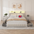 Full Size Platform Bed With 4 Drawers, Metal Bed Frame With Led Lights And Charging Station, No Box Spring Needed, Beige , Noise Free,Easy Assemble. Box Spring Not Required Full Beige Metal Bedroom Bed Frame Linen Mdf Metal