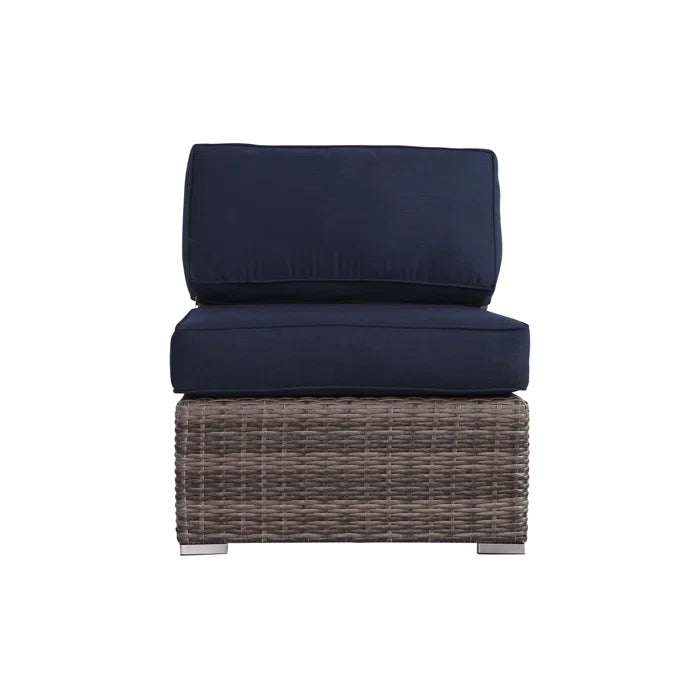 Stylish Rattan Wicker Fully Assembled 6 Person Seating Group With Premium Sunbrella Cushions Perfect For Outdoor Entertaining Dark Gray,Navy Blue Wicker