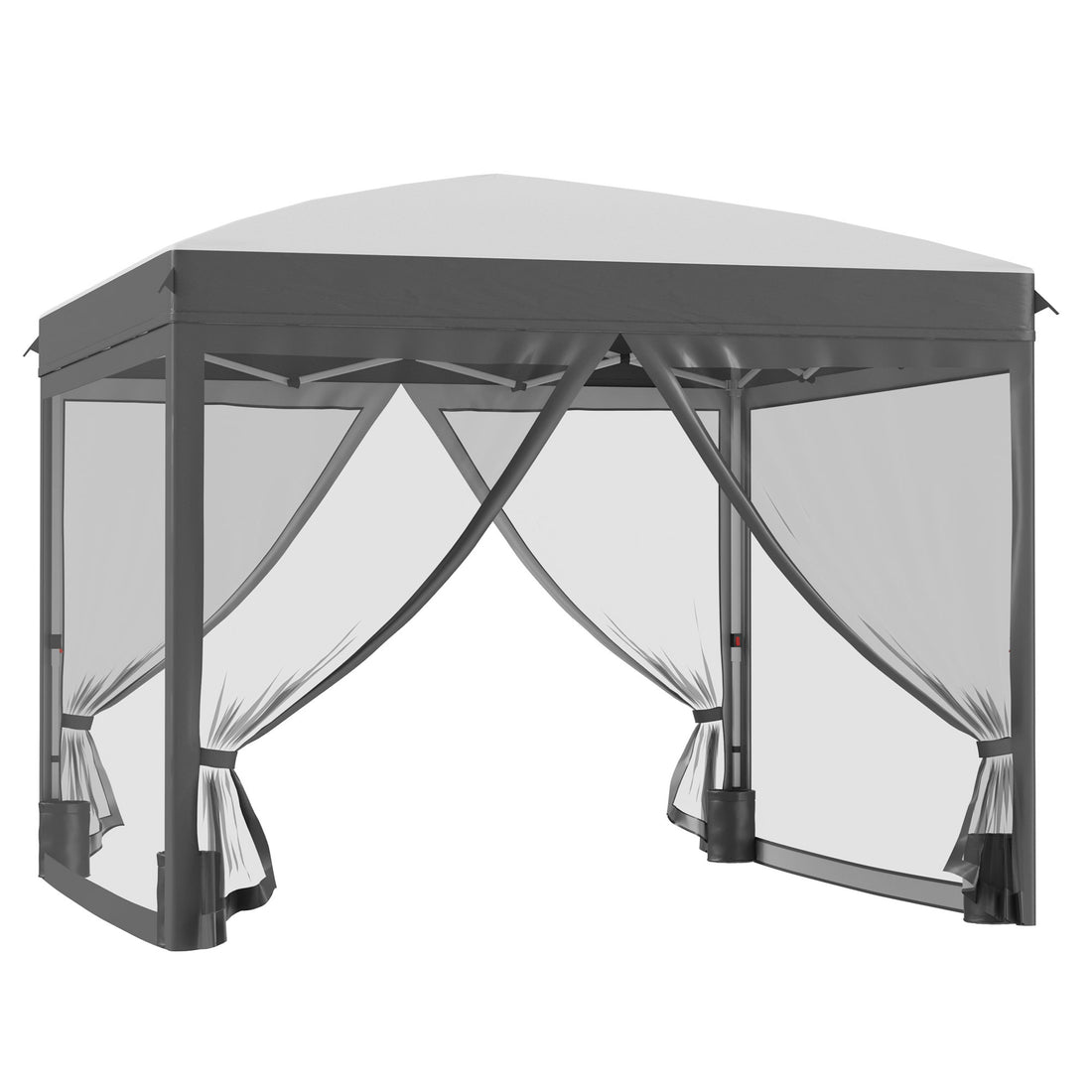 Outsunny 10' X 10' Pop Up Canopy Tent With Netting, Instant Sun Shelter, Tents For Parties, Height Adjustable, With Wheeled Carry Bag And 4 Sand Bags For Outdoor, Garden, Patio, Gray Gray Steel