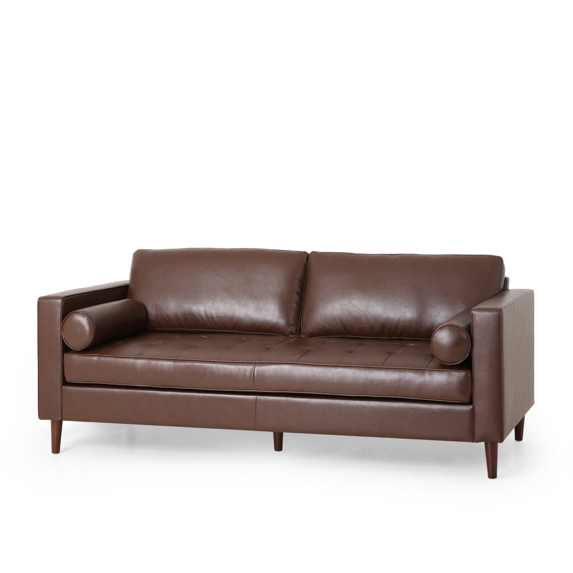 Mirod Comfy 3 Seat Sofa With Wooden Legs, Pu, For Living Room And Study Dark Brown Pu 3 Seat