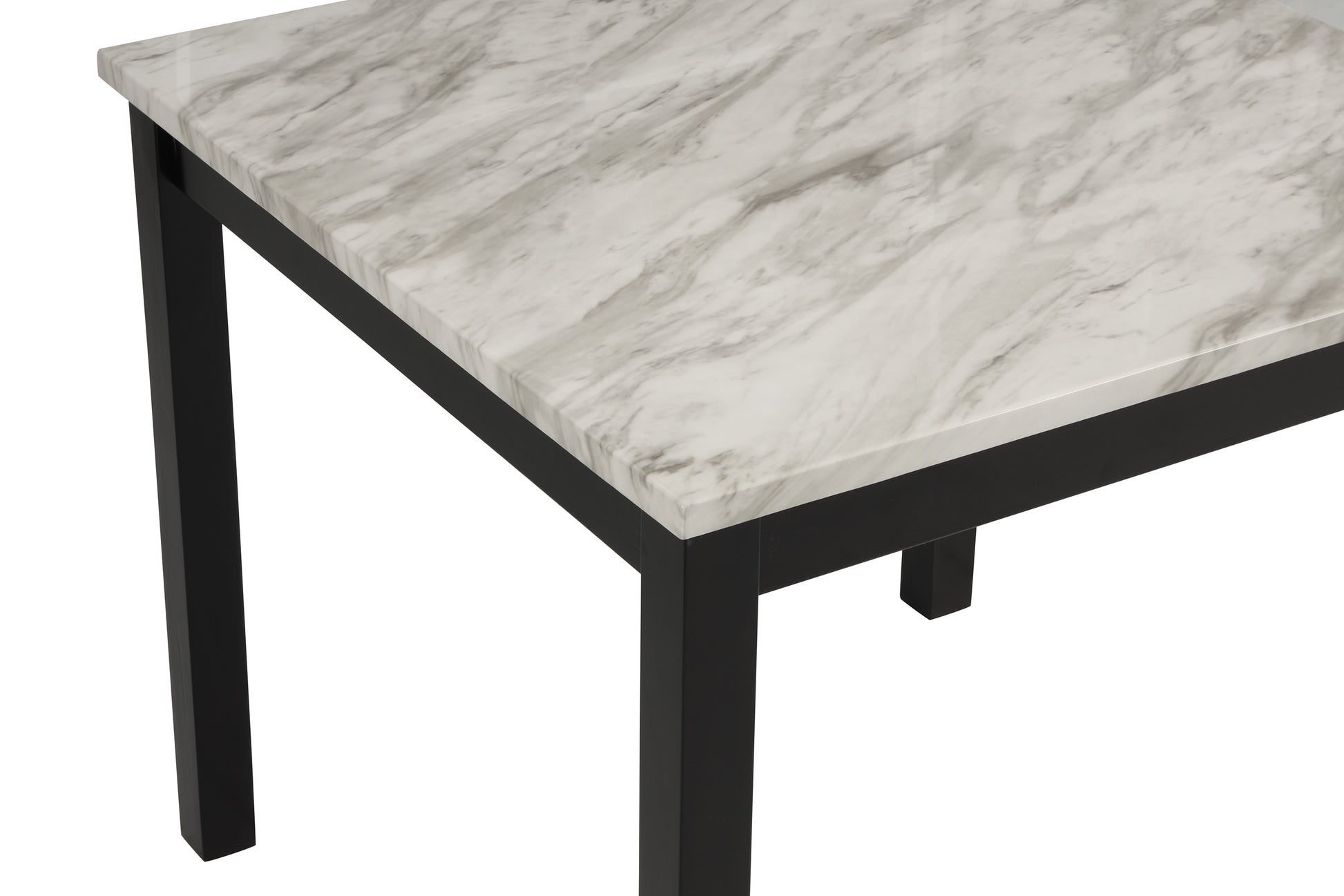 5Pc Counter Height Dining Set Square White Faux Marble Table Black Velvet Upholstered Tufted Nail Head Chairs Wooden Leg Dining Room Furniture Black Wood Faux Marble Black,White Seats 4 Wood Dining