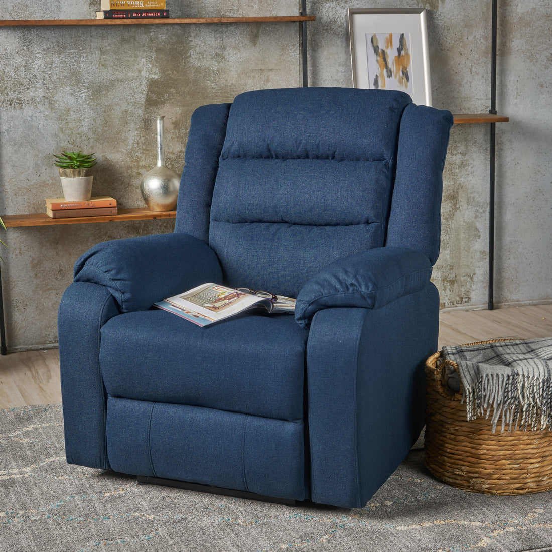 35.04" Wide Power Standard Recliner Navy Blue Fabric