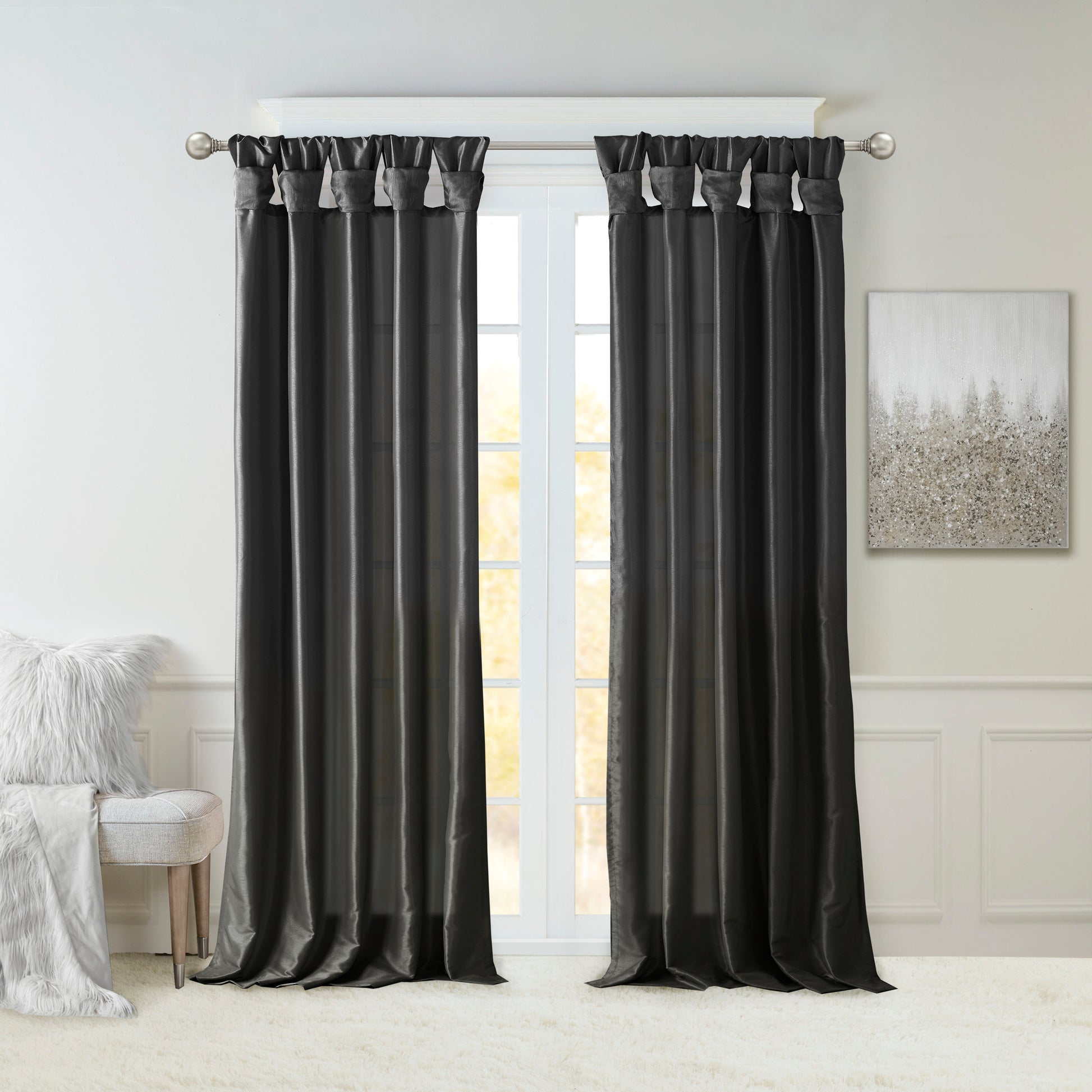 Twist Tab Lined Window Curtain Panel Black 50X108" Black Polyester