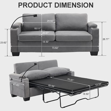 Large Sofa, Chenille Material, Two Seater, Modern Upholstered Sofa With Double Cup Holder, Mobile Phone Holder, For Living Room, Apartment, Bedroom, Dark Grey Dark Grey Minimalist Chenille,Wood Metal