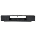 Tv Stand With Fluted Tempered Glass Doors For Tvs Up To 95'', Functional Media Console With Arched Cabinet Doors, Entertainment Center With App Controlled Led Light For Living Room, Black Black Primary Living Space 90 Inches Or Larger 90 Inches Or Larger