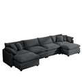 Corduroy Sofamodern Upholstered 4 Seater With 3 Footstools Corduroy Fabric Sofaoffice Living Room Apartment Comfortable Sofa, Easy To Assemble With 2 Arm Pillows And 4 Throw Pillows Grey Corduroy 4 Seat