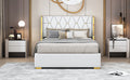 Full Size Upholstered Platform Bed With Metal Strips, Off White Full Off White Pu